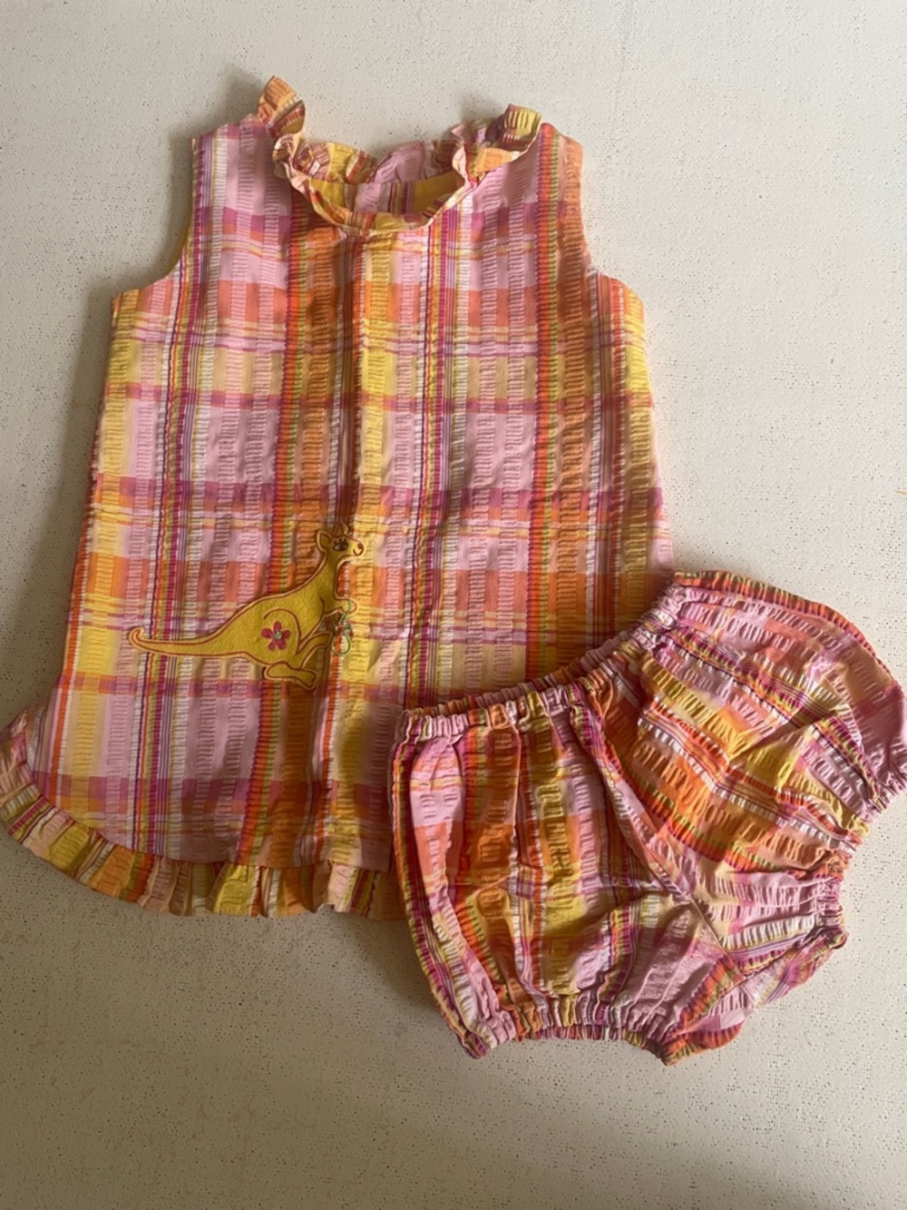 Girls Pink & Yellow Plaid Ruffle Dress with Bloomers